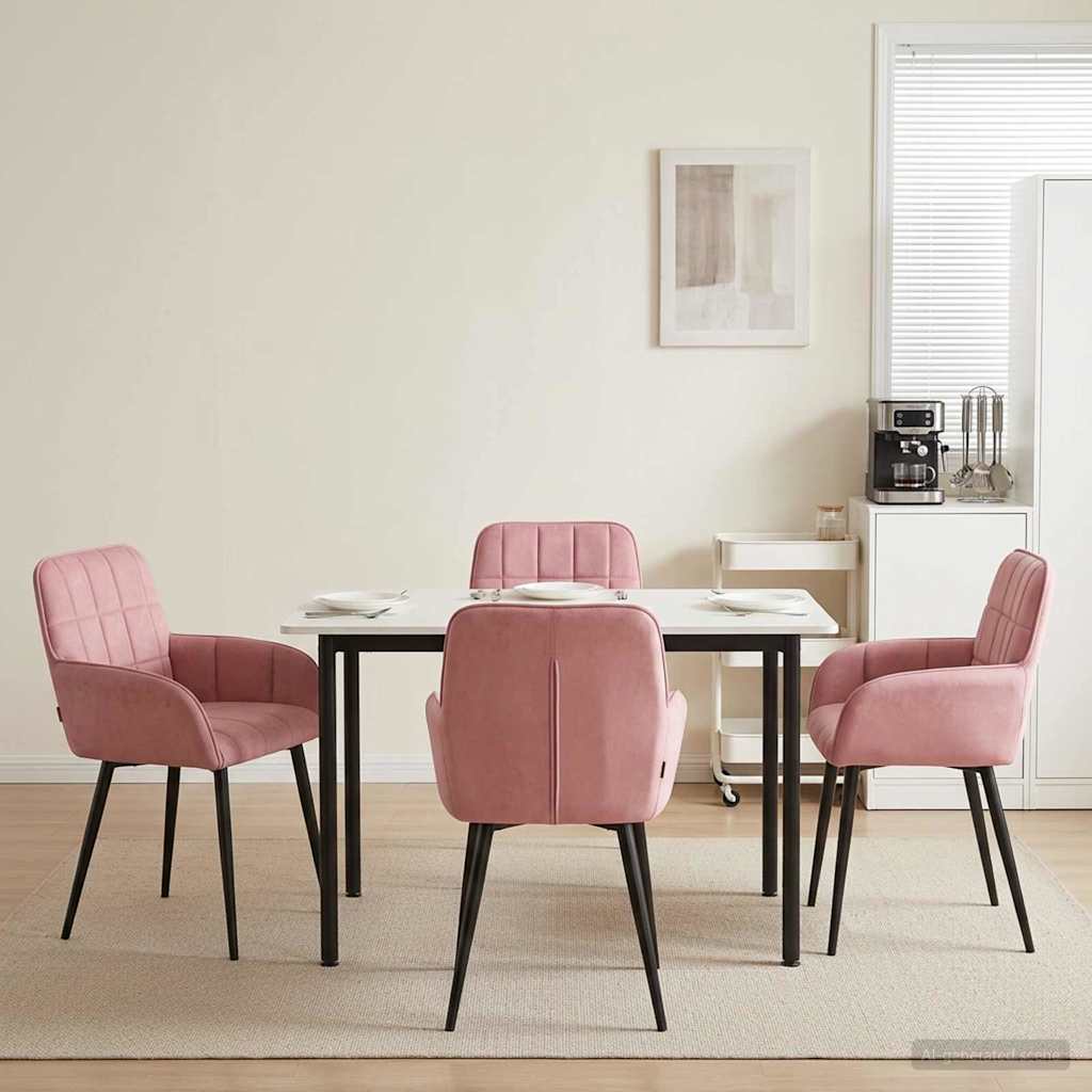 vidaXL Καρέκλες φαγητού 4 pcs Βελούδο Ροζ 57 x 50 x 85 εκ.