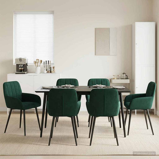 vidaXL Καρέκλες φαγητού 6 pcs Βελούδο Σκούρο Πράσινο 57 x 50 x 85 εκ.