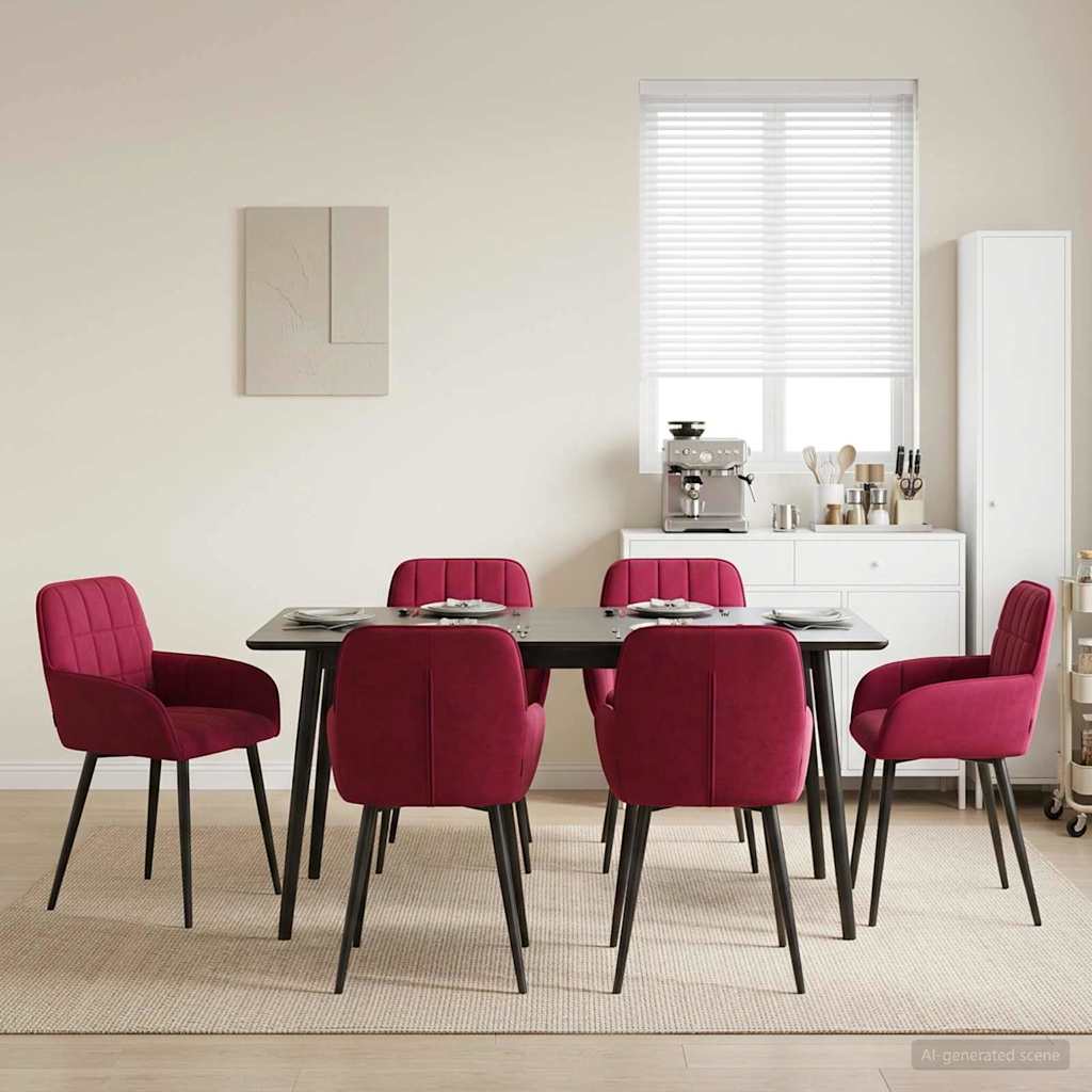vidaXL Καρέκλες φαγητού 6 pcs Βελούδο Κόκκινο 57 x 50 x 85 εκ.