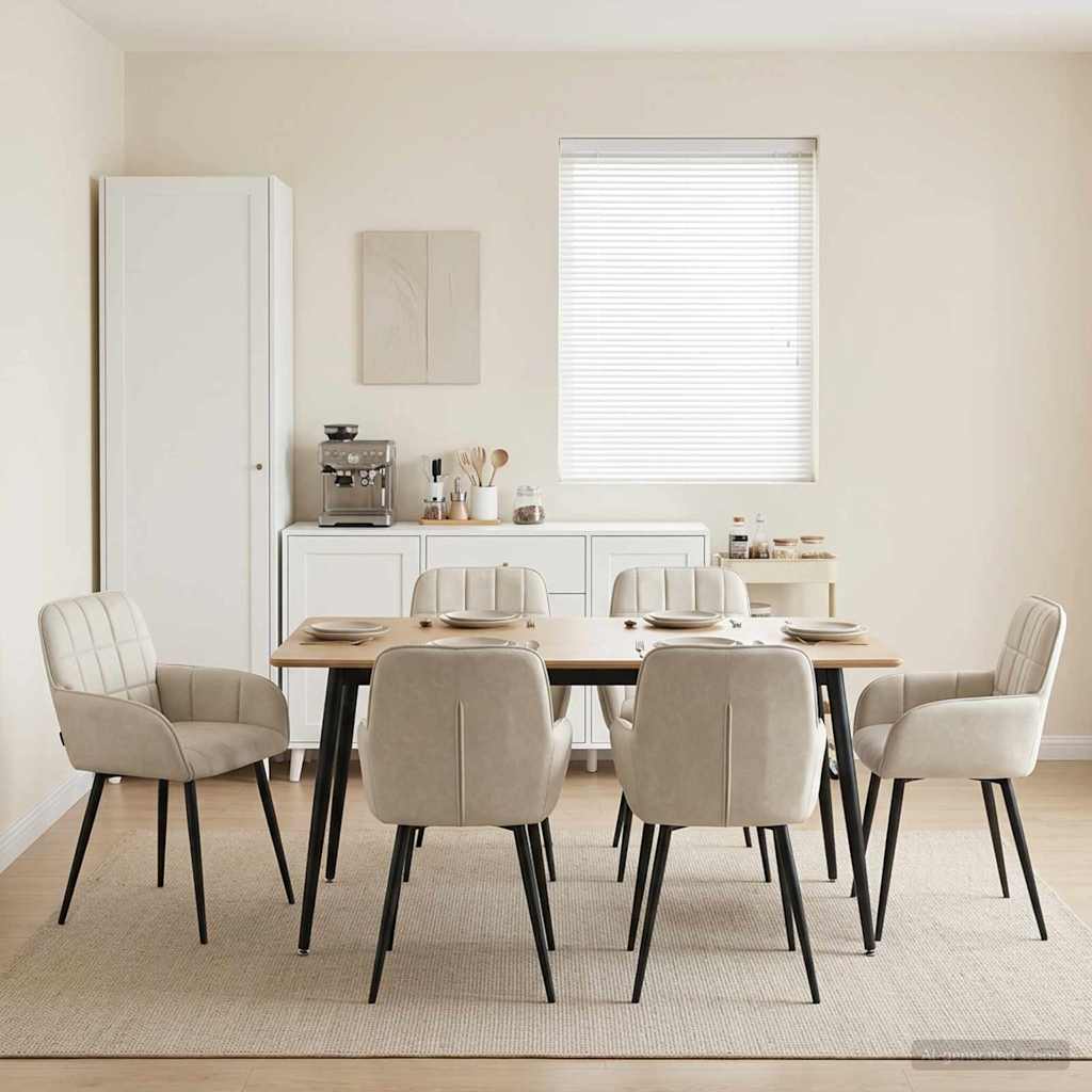 vidaXL Καρέκλες φαγητού 6 pcs Βελούδο Κρεμ 57 x 50 x 85 εκ.