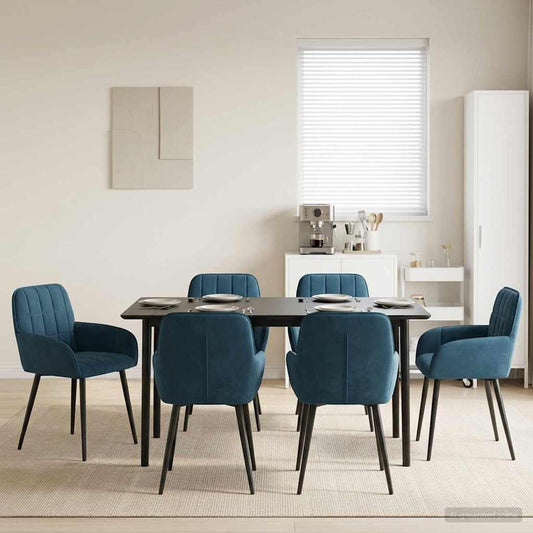 vidaXL Καρέκλες φαγητού 6 pcs Βελούδο Μπλε 57 x 50 x 85 εκ.