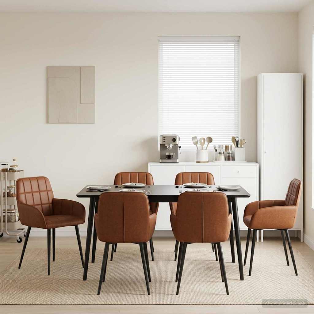 vidaXL Καρέκλες φαγητού 6 pcs Τεχνητό Δέρμα Καφέ 57 x 50 x 85 εκ.