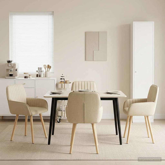 vidaXL Καρέκλες φαγητού 4 pcs Ύφασμα Κρεμ 56,5 x 50 x 87,5 εκ.