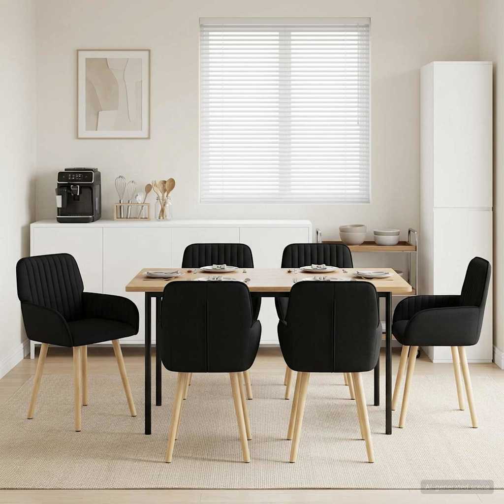 vidaXL Καρέκλες φαγητού 6 pcs Ύφασμα Μαύρο 56,5 x 50 x 87,5 εκ.