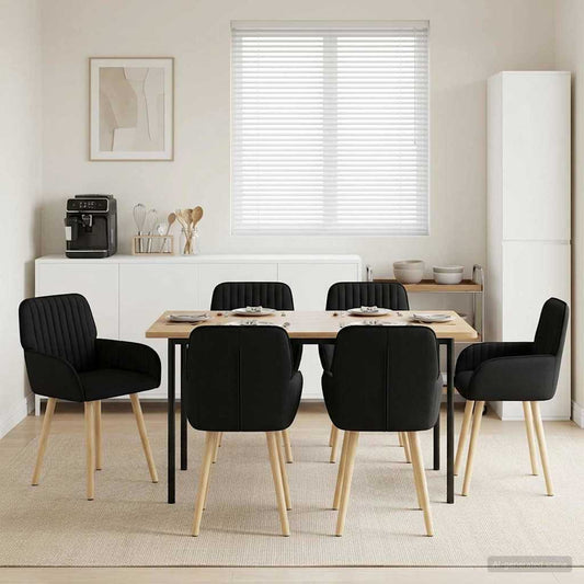 vidaXL Καρέκλες φαγητού 6 pcs Ύφασμα Μαύρο 56,5 x 50 x 87,5 εκ.