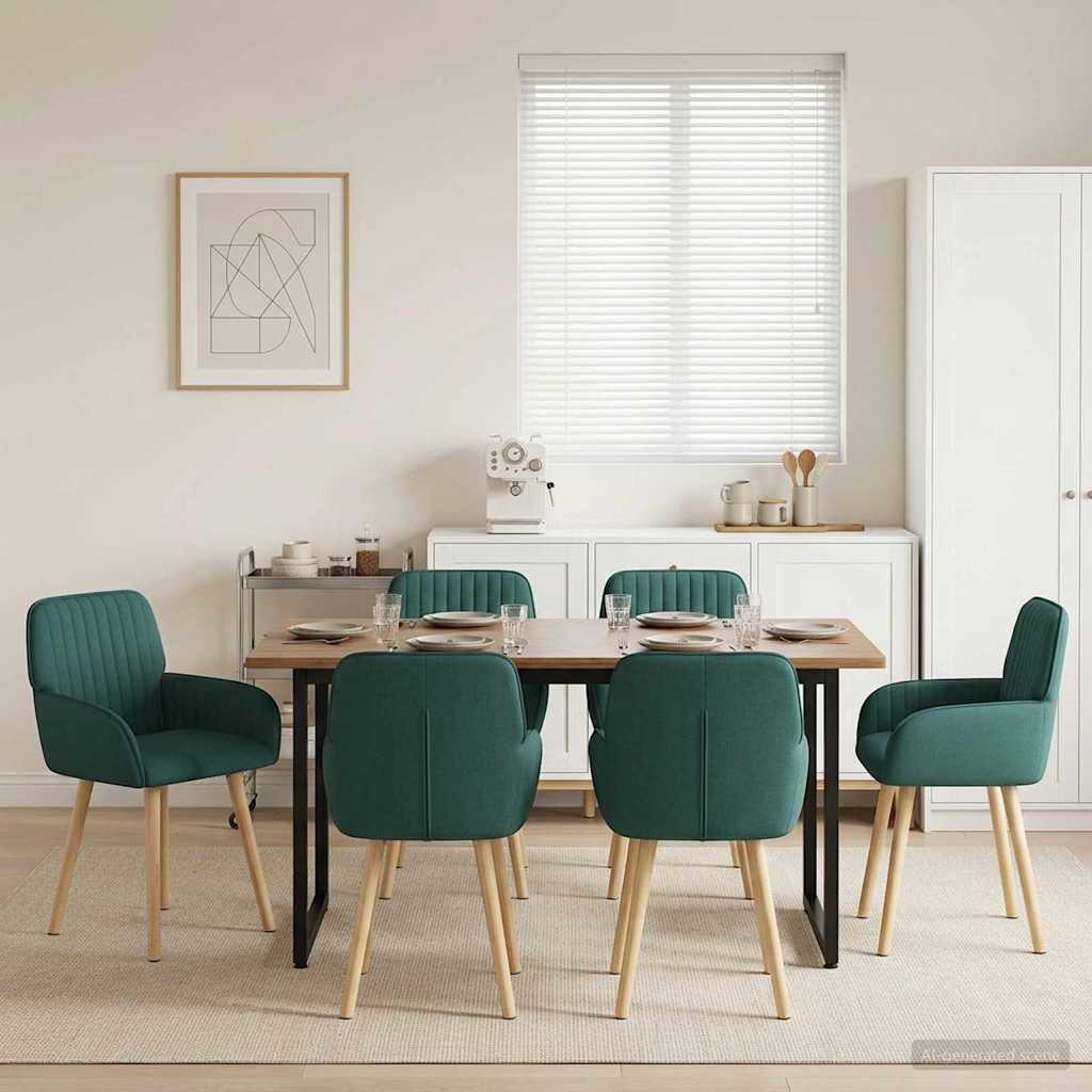 vidaXL Καρέκλες φαγητού 6 pcs Ύφασμα Σκούρο Πράσινο