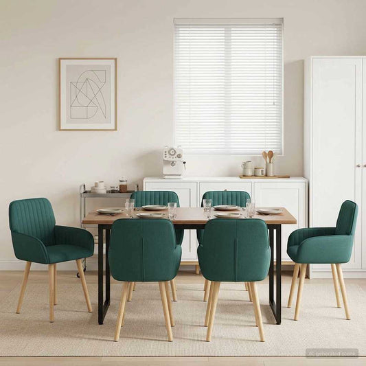 vidaXL Καρέκλες φαγητού 6 pcs Ύφασμα Σκούρο Πράσινο