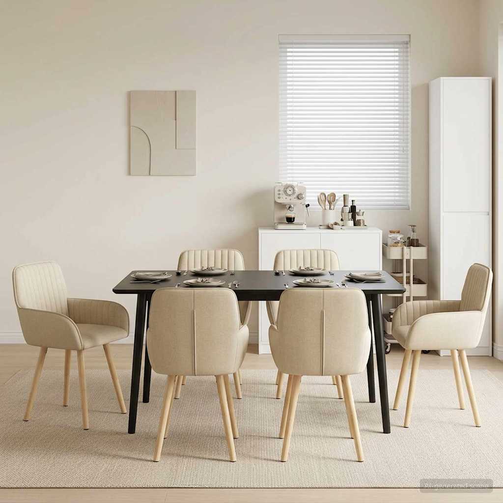 vidaXL Καρέκλες φαγητού 6 pcs Ύφασμα Κρεμ 56,5 x 50 x 87,5 εκ.