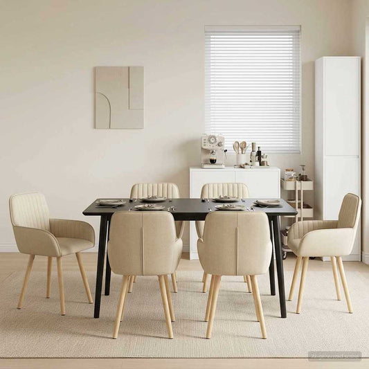 vidaXL Καρέκλες φαγητού 6 pcs Ύφασμα Κρεμ 56,5 x 50 x 87,5 εκ.