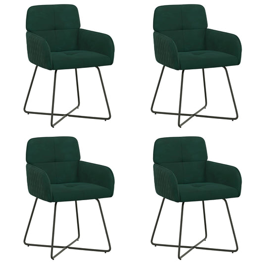 vidaXL Καρέκλες φαγητού 4 pcs Βελούδο Σκούρο Πράσινο
