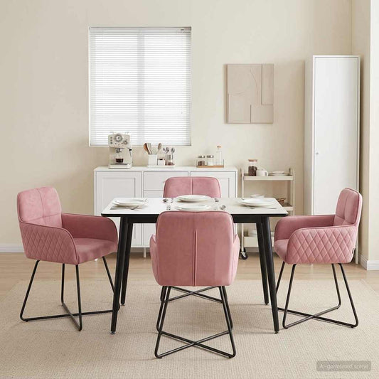 vidaXL Καρέκλες φαγητού 4 pcs Βελούδο Ροζ 59 x 56,5 x 86 εκ.
