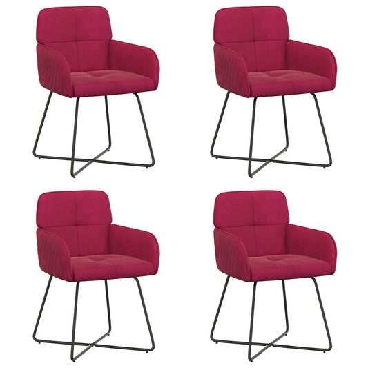 vidaXL Καρέκλες φαγητού 4 pcs Βελούδο Κόκκινο 59 x 56,5 x 86 εκ.