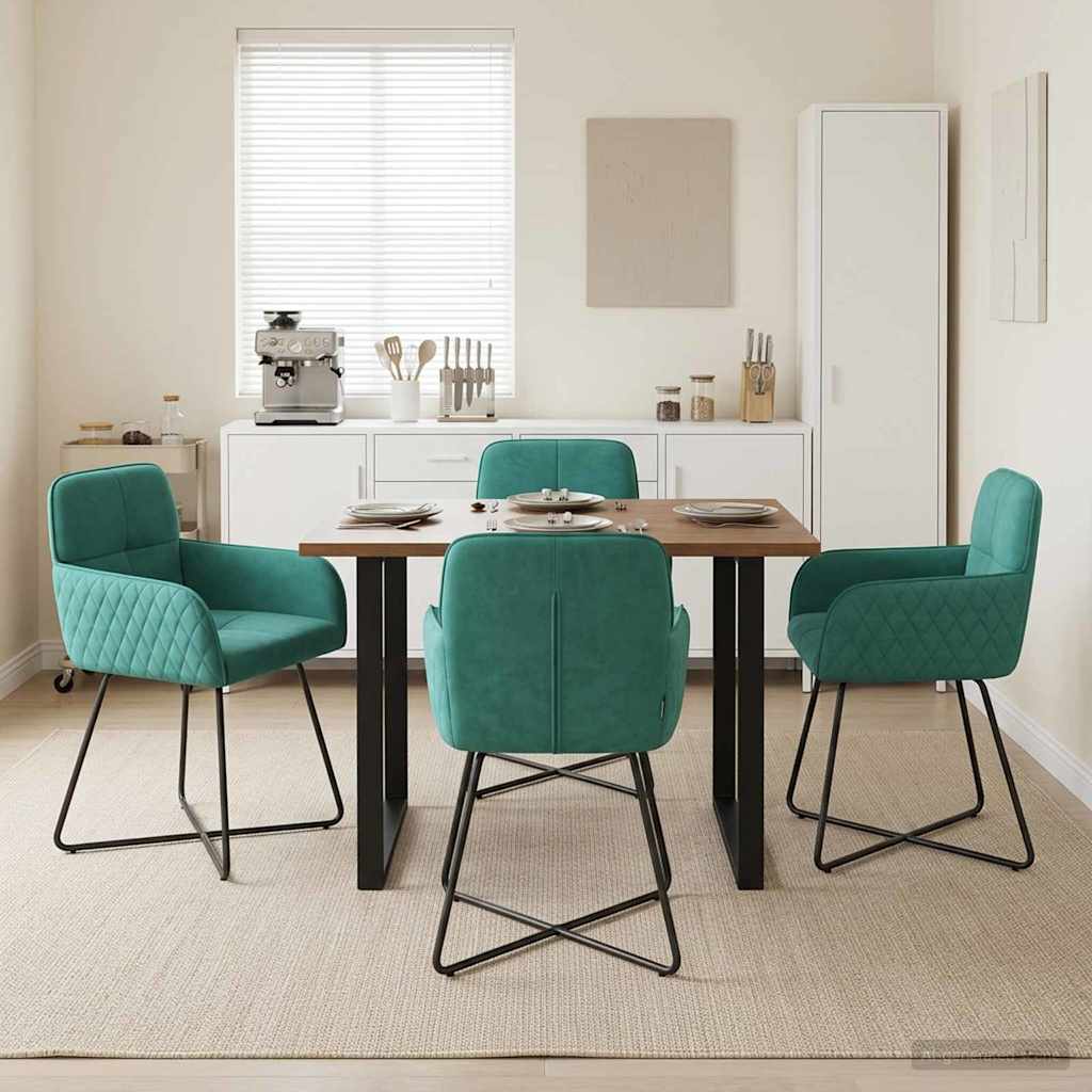 vidaXL Καρέκλες φαγητού 4 pcs Βελούδο Τιρκουάζ 59 x 56,5 x 86 εκ.