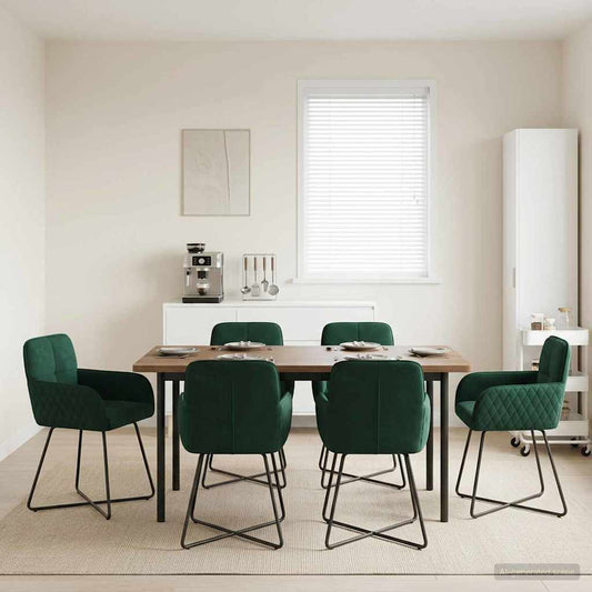 vidaXL Καρέκλες φαγητού 6 pcs Βελούδο Σκούρο Πράσινο
