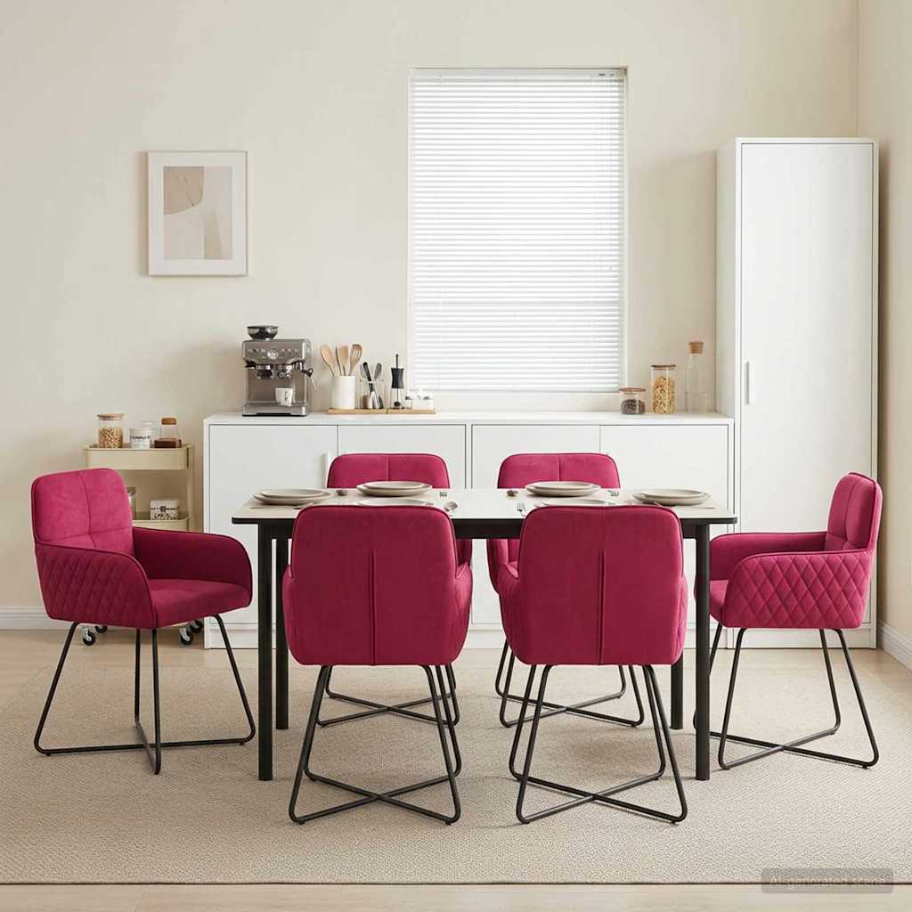 vidaXL Καρέκλες φαγητού 6 pcs Βελούδο Κόκκινο 59 x 56,5 x 86 εκ.