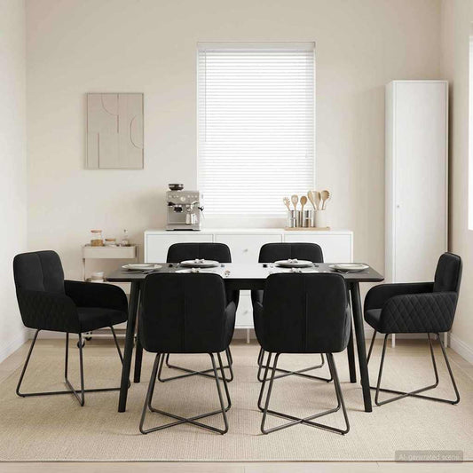 vidaXL Καρέκλες φαγητού 6 pcs Βελούδο Μαύρο 59 x 56,5 x 86 εκ.