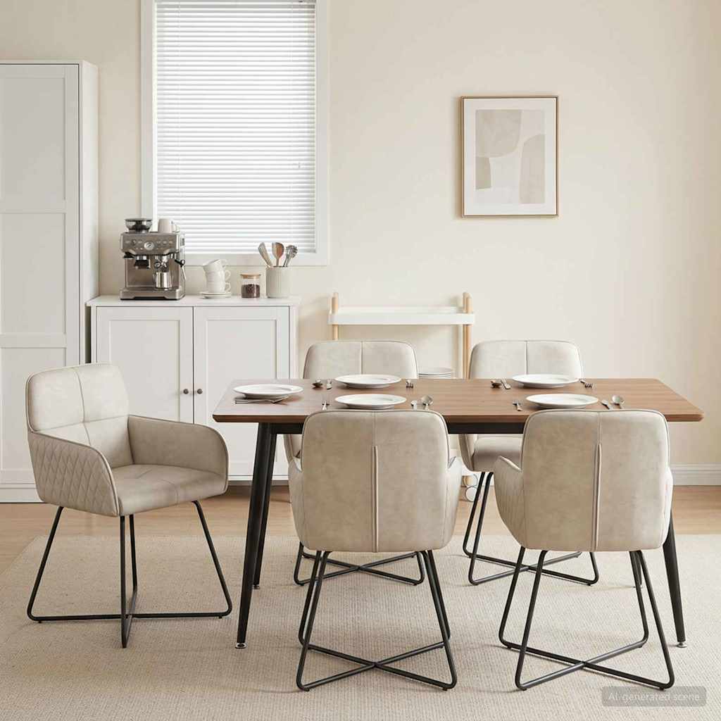 vidaXL Καρέκλες φαγητού 6 pcs Βελούδο Κρεμ 59 x 56,5 x 86 εκ.