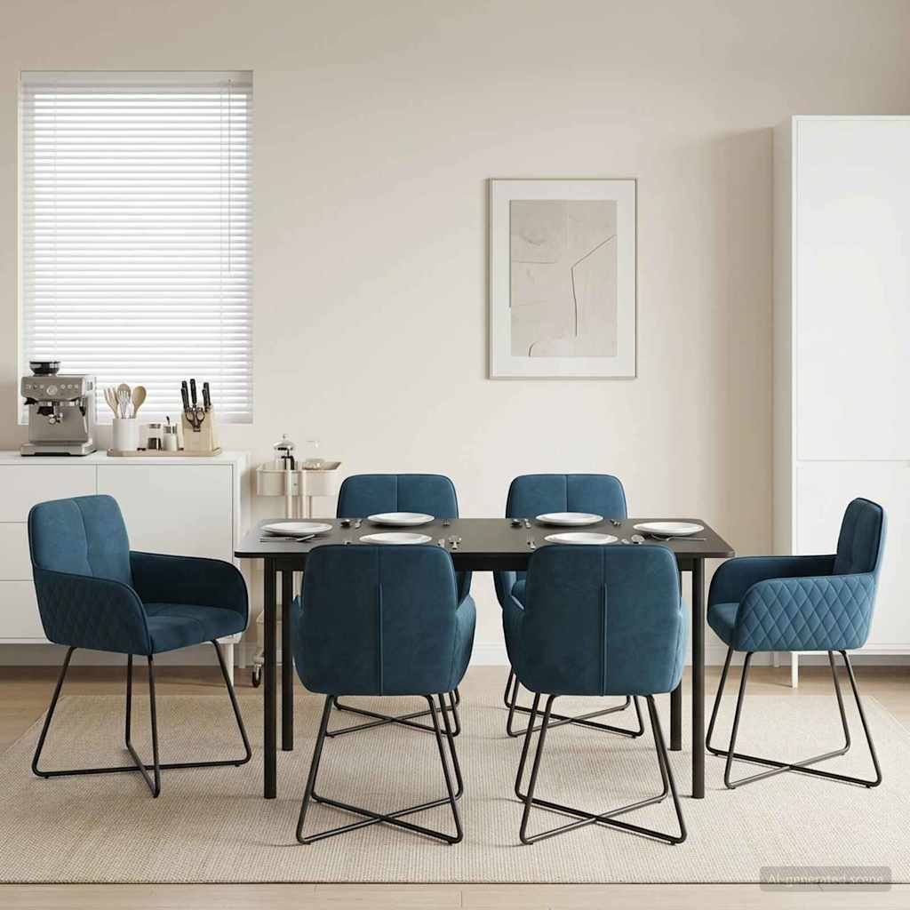 vidaXL Καρέκλες φαγητού 6 pcs Βελούδο Μπλε 59 x 56,5 x 86 εκ.