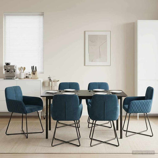 vidaXL Καρέκλες φαγητού 6 pcs Βελούδο Μπλε 59 x 56,5 x 86 εκ.
