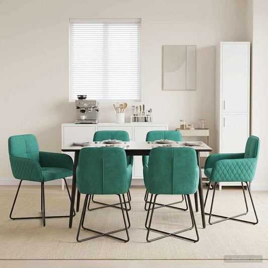 vidaXL Καρέκλες φαγητού 6 pcs Βελούδο Τιρκουάζ 59 x 56,5 x 86 εκ.