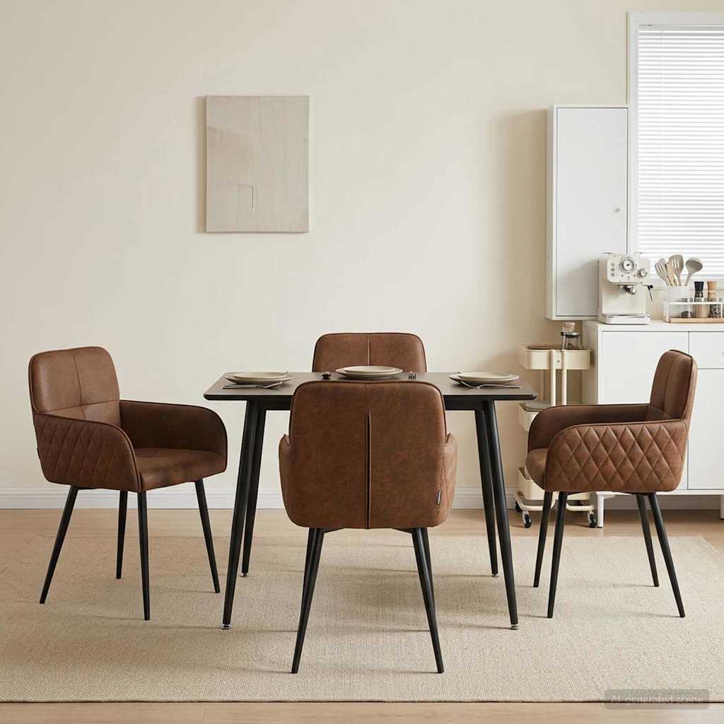 vidaXL Καρέκλες φαγητού 4 pcs Φιλικό Δερμάτινο Σουέντ Καφέ