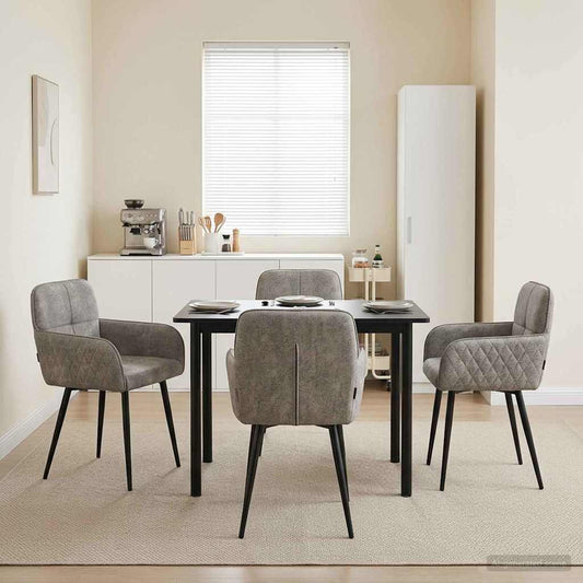 vidaXL Καρέκλες φαγητού 4 pcs Φιλικό Δερμάτινο Σουέντ Ανοιχτό γκρι