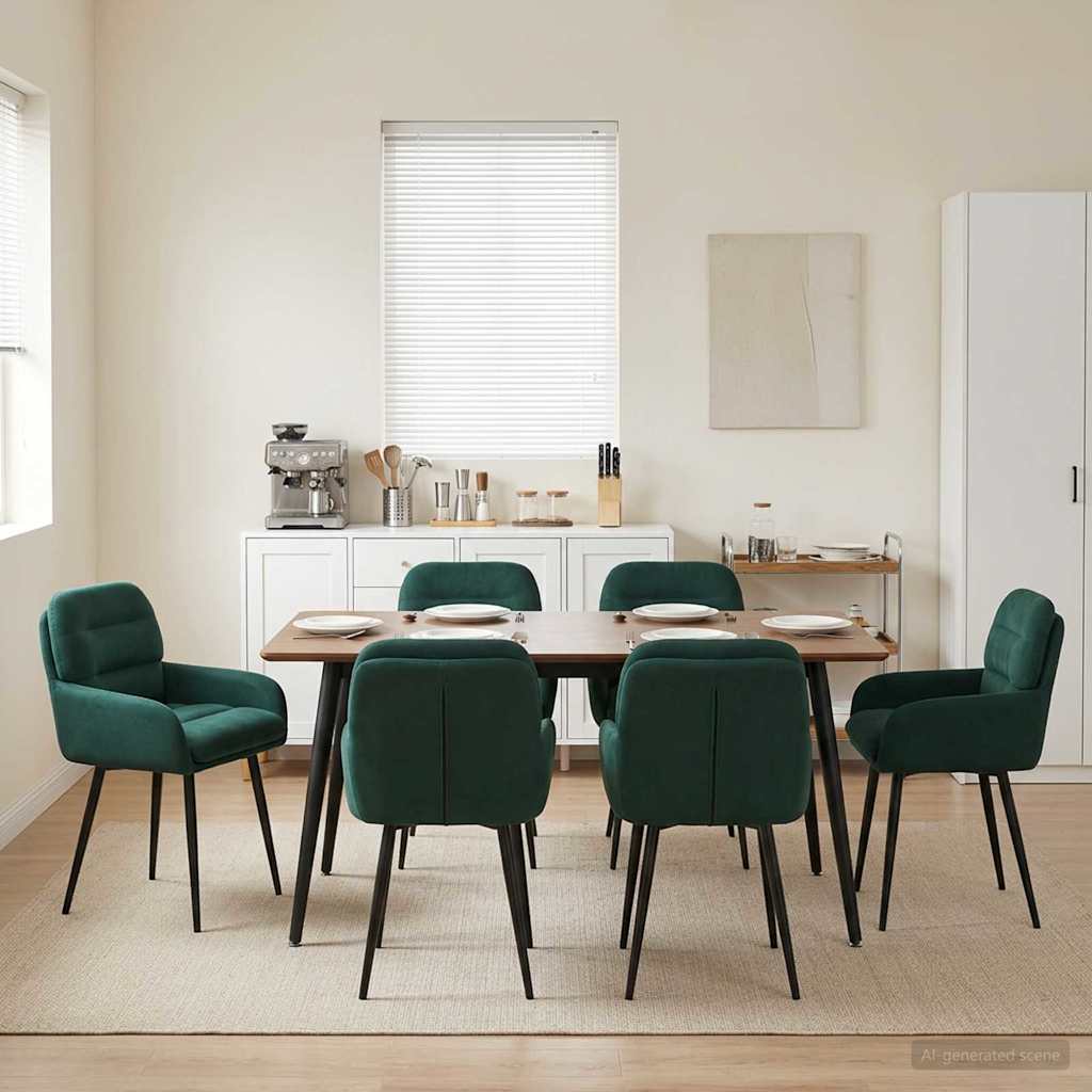 vidaXL Καρέκλες φαγητού 6 pcs Βελούδο Σκούρο Πράσινο 59 x 59,5 x 90 εκ