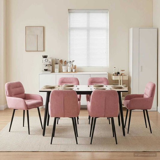 vidaXL Καρέκλες φαγητού 6 pcs Βελούδο Ροζ 59 x 59,5 x 90 εκ