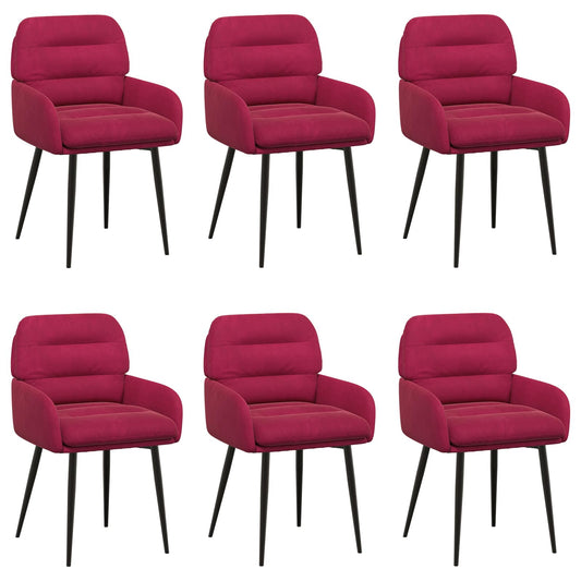vidaXL Καρέκλες φαγητού 6 pcs Βελούδο Κόκκινο 59 x 59,5 x 90 εκ