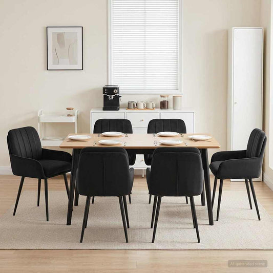vidaXL Καρέκλες φαγητού 6 pcs Βελούδο Μαύρο 59 x 59,5 x 90 εκ