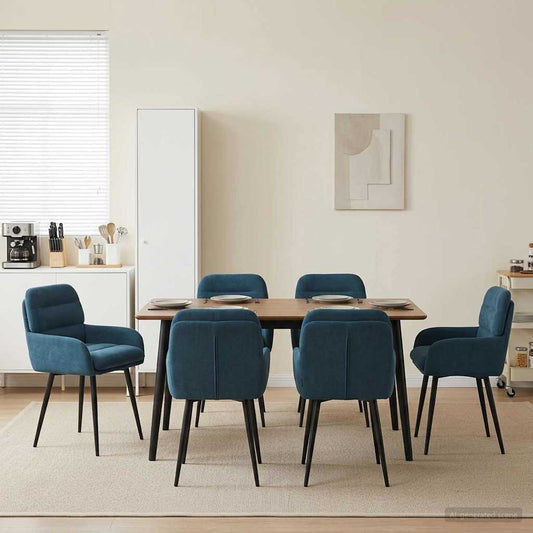 vidaXL Καρέκλες φαγητού 6 pcs Βελούδο Μπλε 59 x 59,5 x 90 εκ