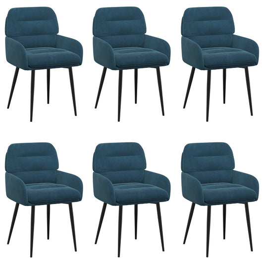 vidaXL Καρέκλες φαγητού 6 pcs Βελούδο Μπλε 59 x 59,5 x 90 εκ