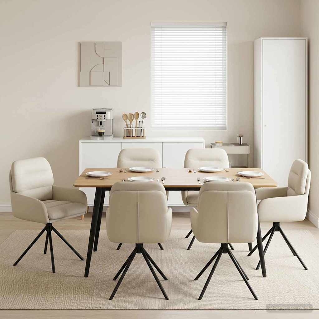 vidaXL Γυριστές καρέκλες φαγητού 6 pcs Τεχνητό Δέρμα Κρεμ