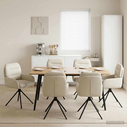 vidaXL Γυριστές καρέκλες φαγητού 6 pcs Τεχνητό Δέρμα Κρεμ