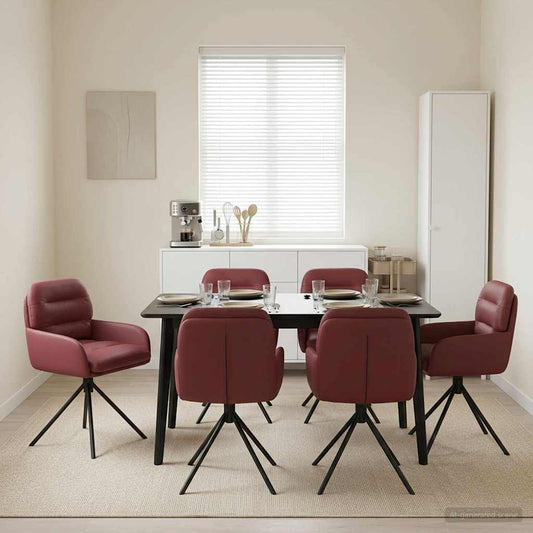 vidaXL Γυριστές καρέκλες φαγητού 6 pcs Τεχνητό Δέρμα Κόκκινο