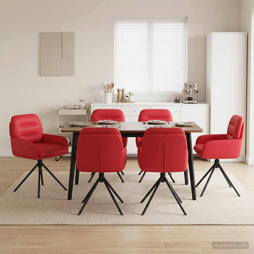 vidaXL Γυριστές καρέκλες φαγητού 6 pcs Τεχνητό Δέρμα Κόκκινο
