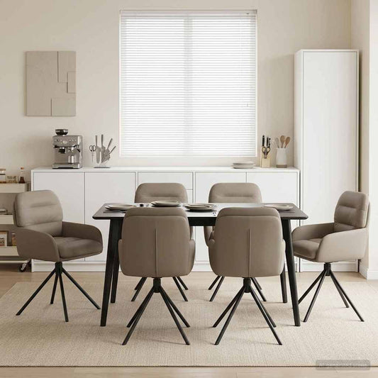 vidaXL Γυριστές καρέκλες φαγητού 6 pcs Τεχνητό Δέρμα Καπουτσίνο