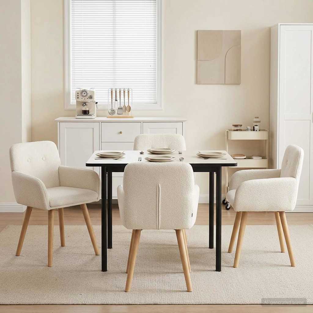 vidaXL Καρέκλες φαγητού 4 pcs Μπουκλέ Κρεμ 59 x 57 x 85 εκ.
