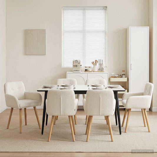 vidaXL Καρέκλες φαγητού 6 pcs Μπουκλέ Κρεμ 59 x 57 x 85 εκ.
