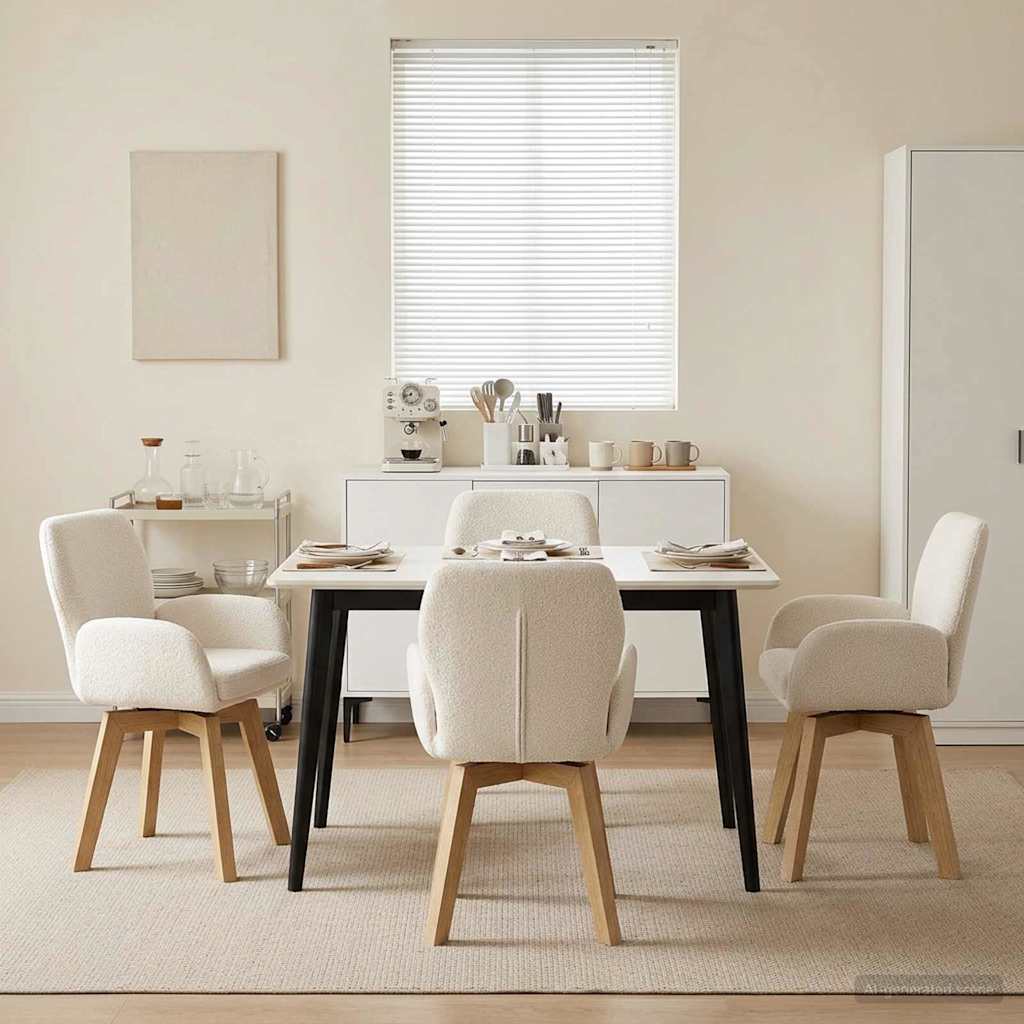 vidaXL Γυριστές καρέκλες φαγητού 4 pcs Μπουκλέ Κρεμ 54 x 58 x 87 εκ.