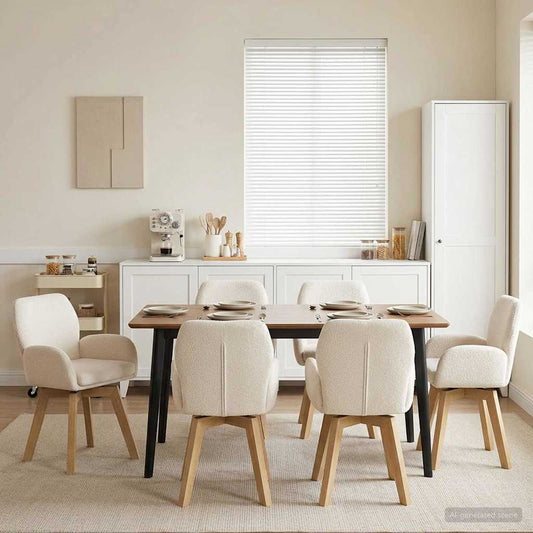 vidaXL Γυριστές καρέκλες φαγητού 6 pcs Μπουκλέ Κρεμ 54 x 58 x 87 εκ.