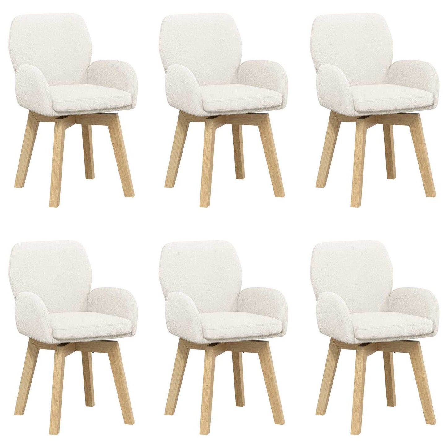 vidaXL Γυριστές καρέκλες φαγητού 6 pcs Μπουκλέ Κρεμ 54 x 58 x 87 εκ.