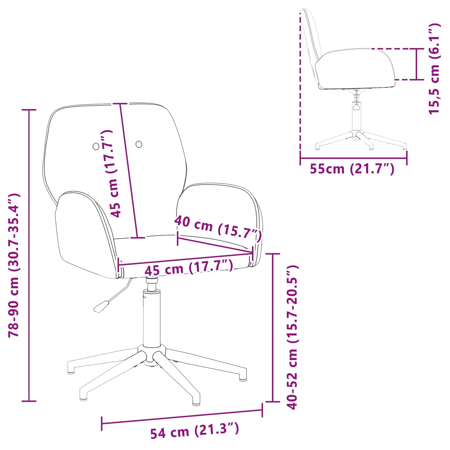 vidaXL Καρέκλες Γραφείου με Περιστροφή 4 τμχ. 54 x 55 x 90 εκ Βελούδο