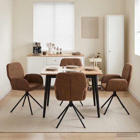 vidaXL Γυριστές καρέκλες φαγητού 4 pcs Φιλικό Δερμάτινο Σουέντ Καφέ