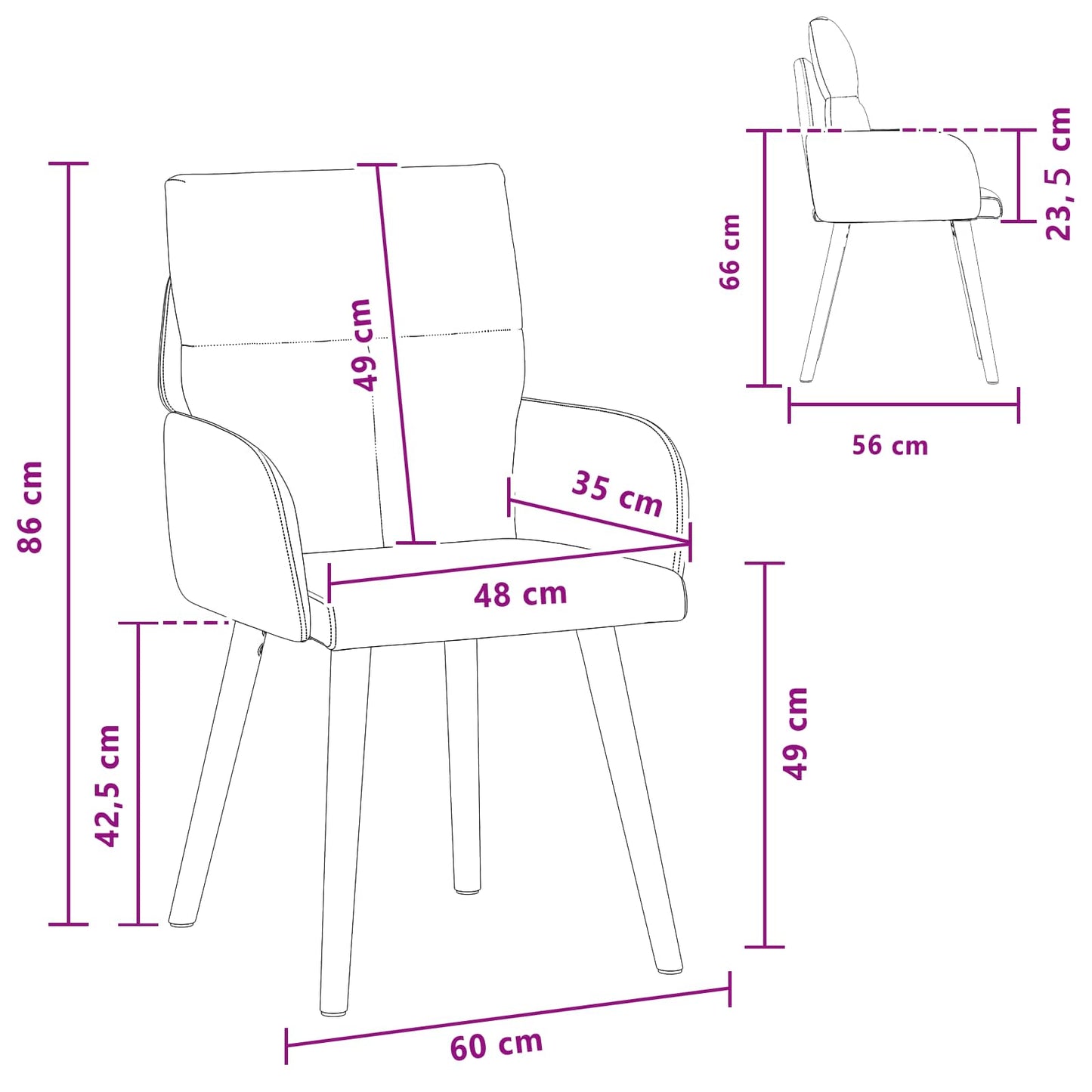 vidaXL Καρέκλες φαγητού 4 pcs Ύφασμα Κόκκινο 60 x 56 x 96 εκ