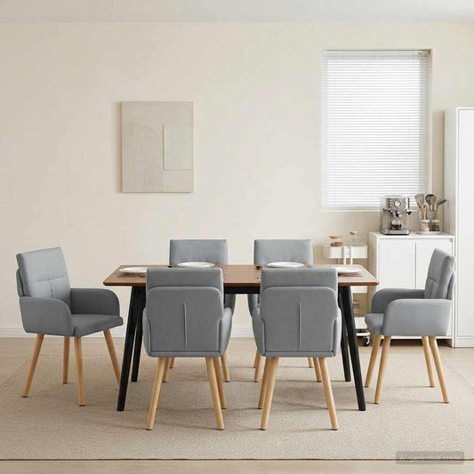 vidaXL Καρέκλες φαγητού 6 pcs Ύφασμα Ανοιχτό γκρι 60 x 56 x 96 εκ