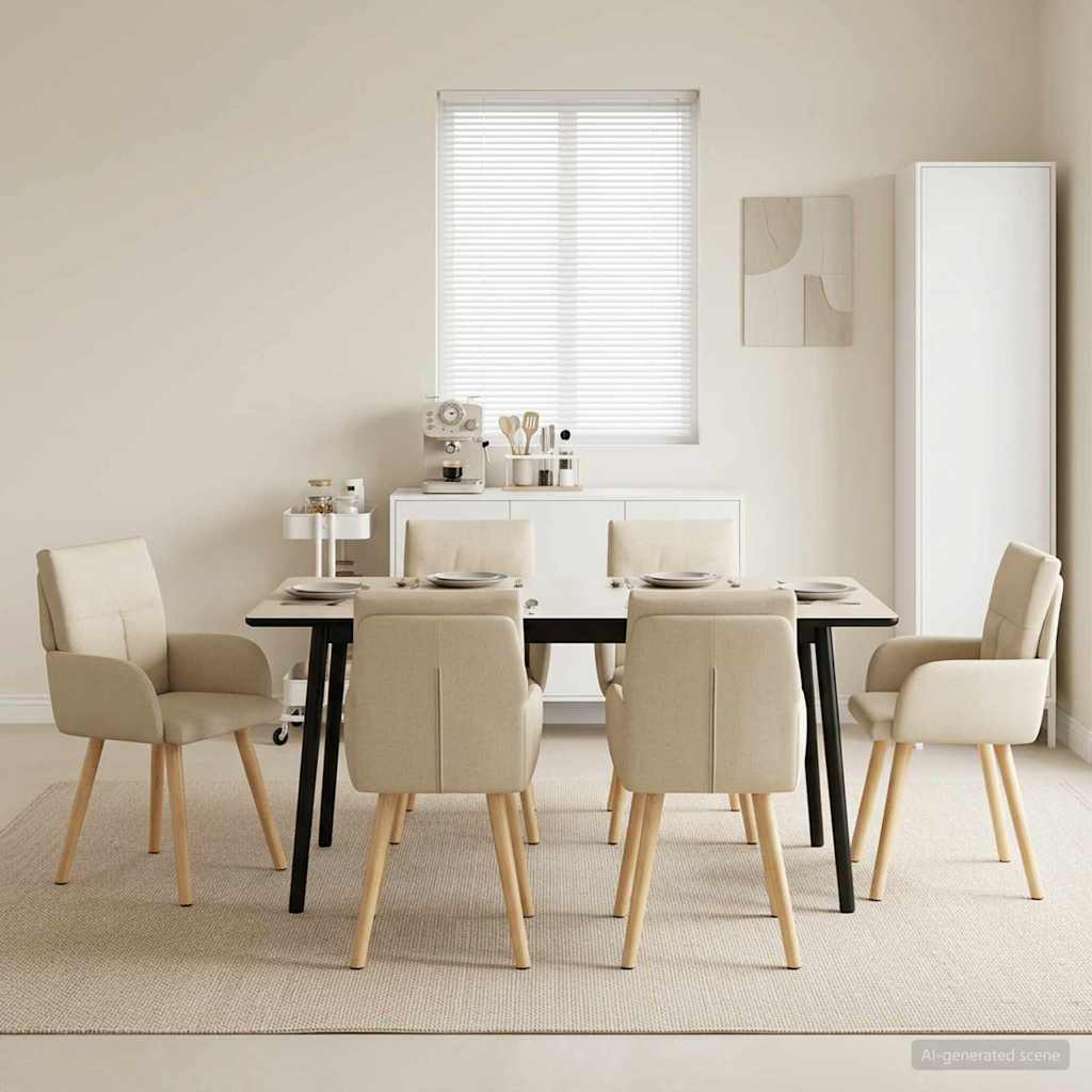 vidaXL Καρέκλες φαγητού 6 pcs Ύφασμα Κρεμ 60 x 56 x 96 εκ