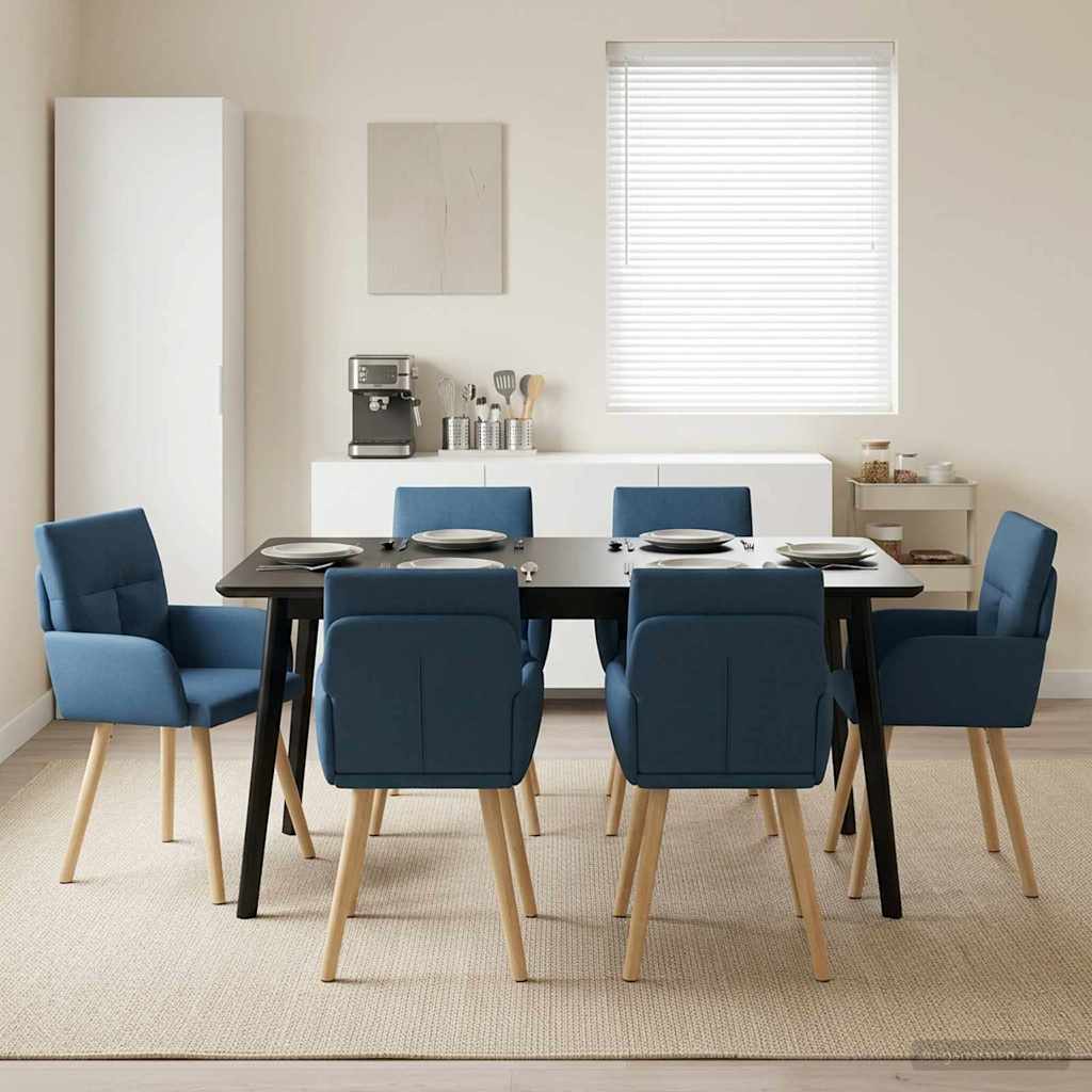 vidaXL Καρέκλες φαγητού 6 pcs Ύφασμα Μπλε 60 x 56 x 96 εκ