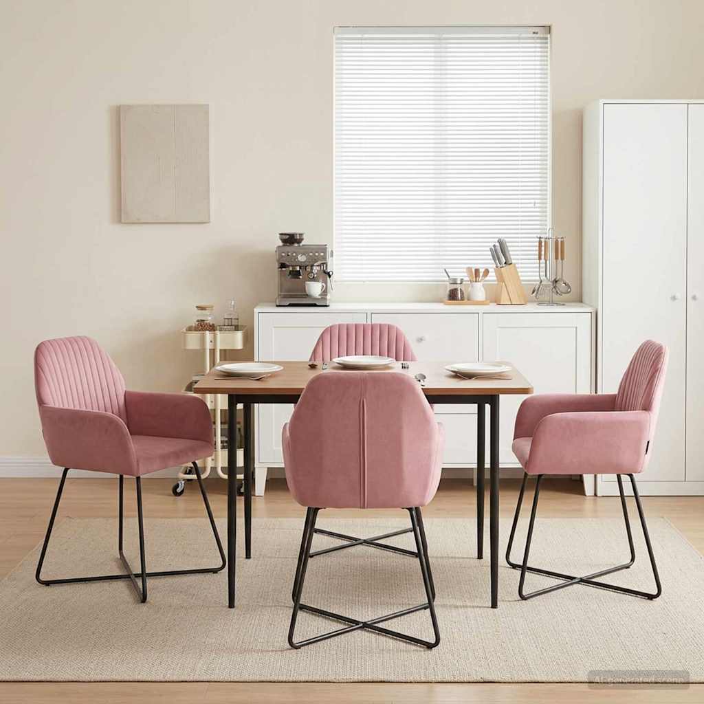 vidaXL Καρέκλες φαγητού 4 pcs Βελούδο Ροζ 55 x 50 x 84 εκ.