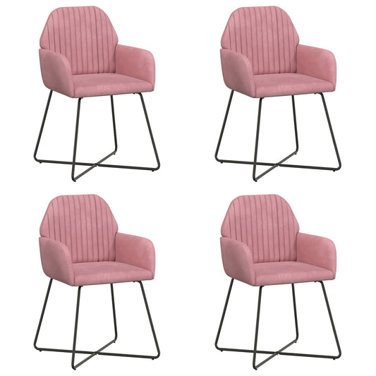 vidaXL Καρέκλες φαγητού 4 pcs Βελούδο Ροζ 55 x 50 x 84 εκ.